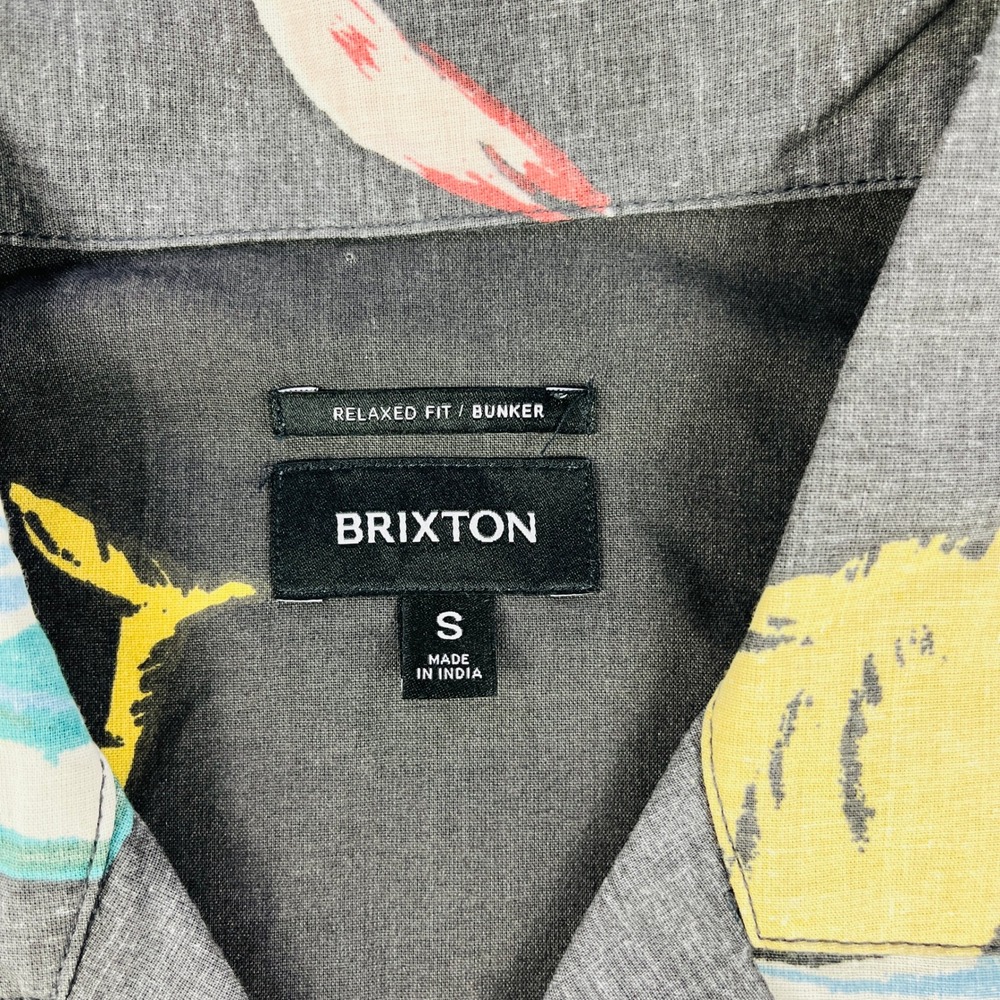 Brixton Bunker Print Mens Small Black Flamingo Bird of Paradise SS Button Shirt - Picture 4 of 5